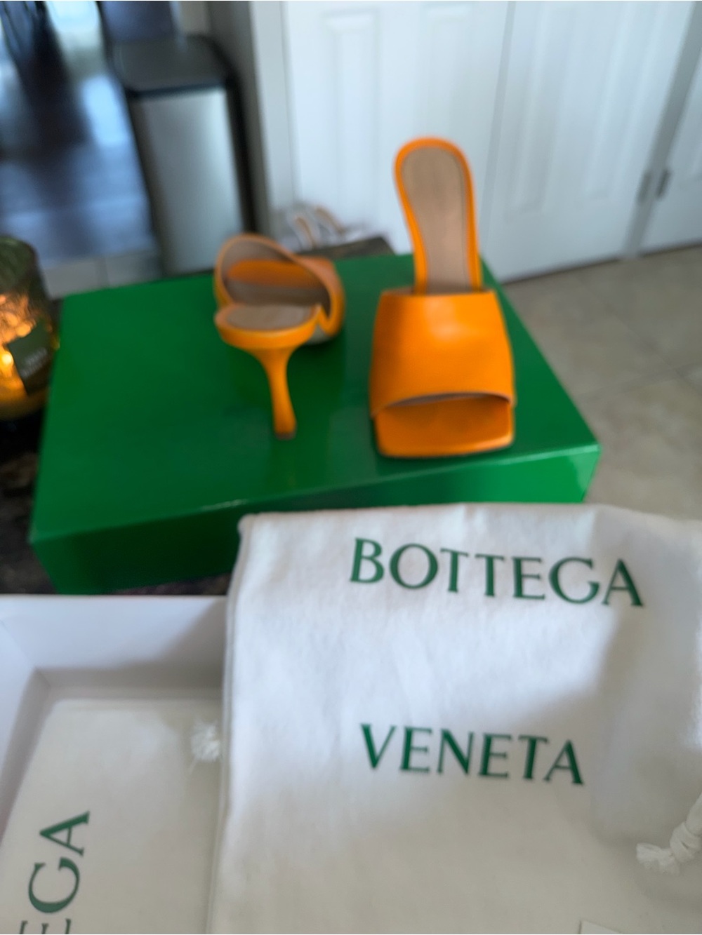 Bottega Veneta Bright Orange Leather Slide Mules - Picture 2 of 6